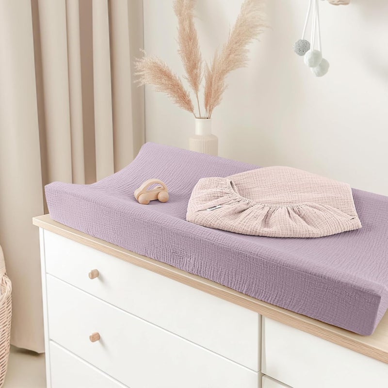 Bearmoss Changing Pad Cover, 2 Pack Muslin [100% Cotton] Diaper Changing Table Covers, 32'' x 16'' Soft Breathable Changing Pad Sheets for Unisex Baby Girls and Boys with Strap Holes (Candy Floss) - Image 4
